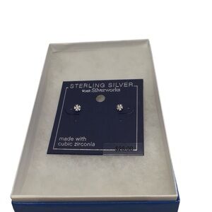 NWT Silverworks Sterling Silver Snowflake Earrings with Cubic Zirconia